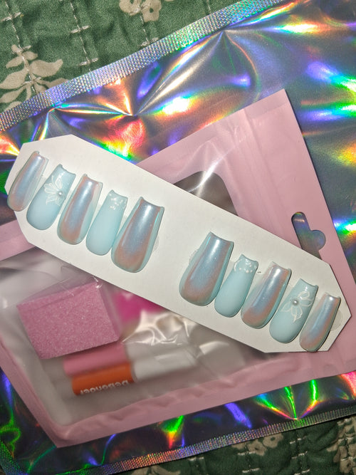 Baby blue chrome nail set